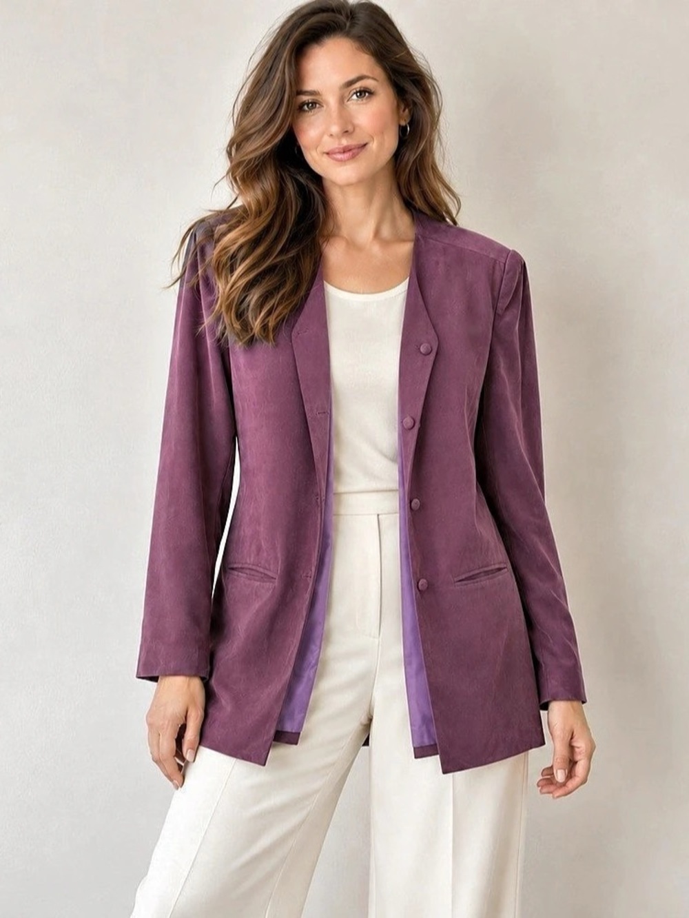 Jennifer Moore 100% Silk Mauve Longline Blazer | Size 10